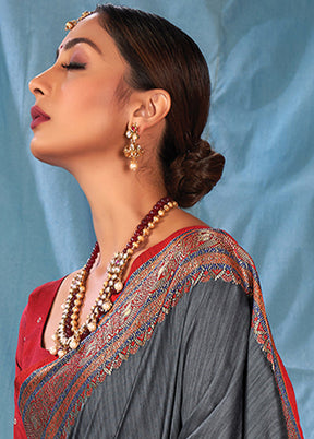 Grey Spun Silk Saree With Blouse Piece - Indian Silk House Agencies