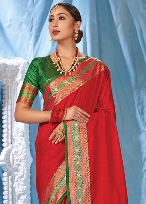 Red Spun Silk Saree With Blouse Piece - Indian Silk House Agencies