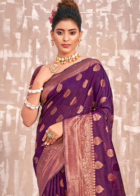 Purple Cotton Saree With Blouse Piece - Indian Silk House Agencies