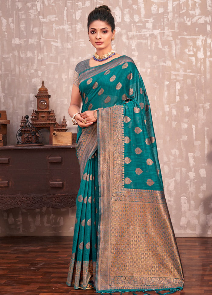 Sea Green Cotton Saree With Blouse Piece - Indian Silk House Agencies