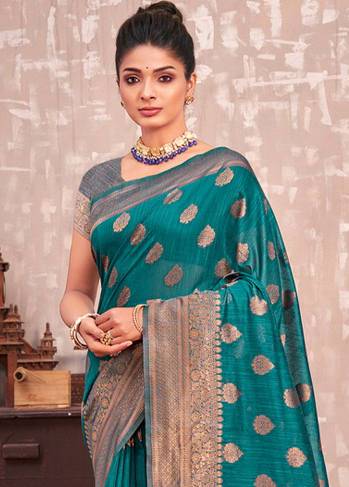 Sea Green Cotton Saree With Blouse Piece - Indian Silk House Agencies