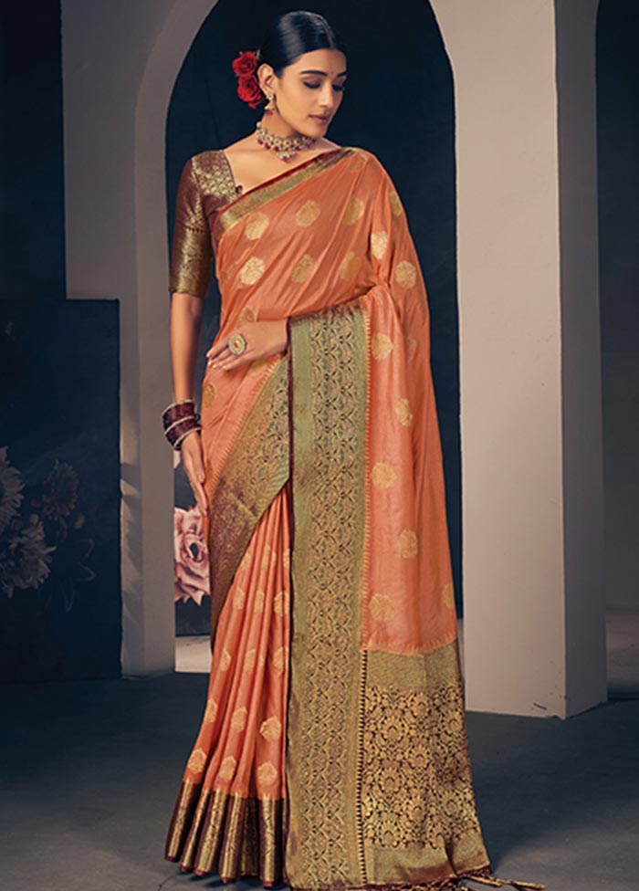 Peach Spun Silk Saree With Blouse Piece - Indian Silk House Agencies