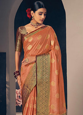 Peach Spun Silk Saree With Blouse Piece - Indian Silk House Agencies