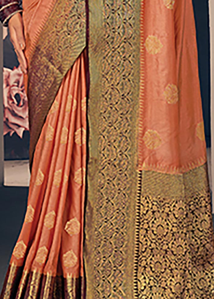 Peach Spun Silk Saree With Blouse Piece - Indian Silk House Agencies