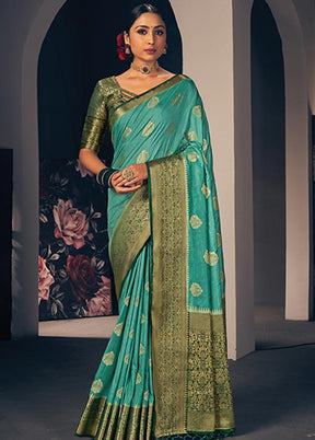 Rama Spun Silk Saree With Blouse Piece - Indian Silk House Agencies