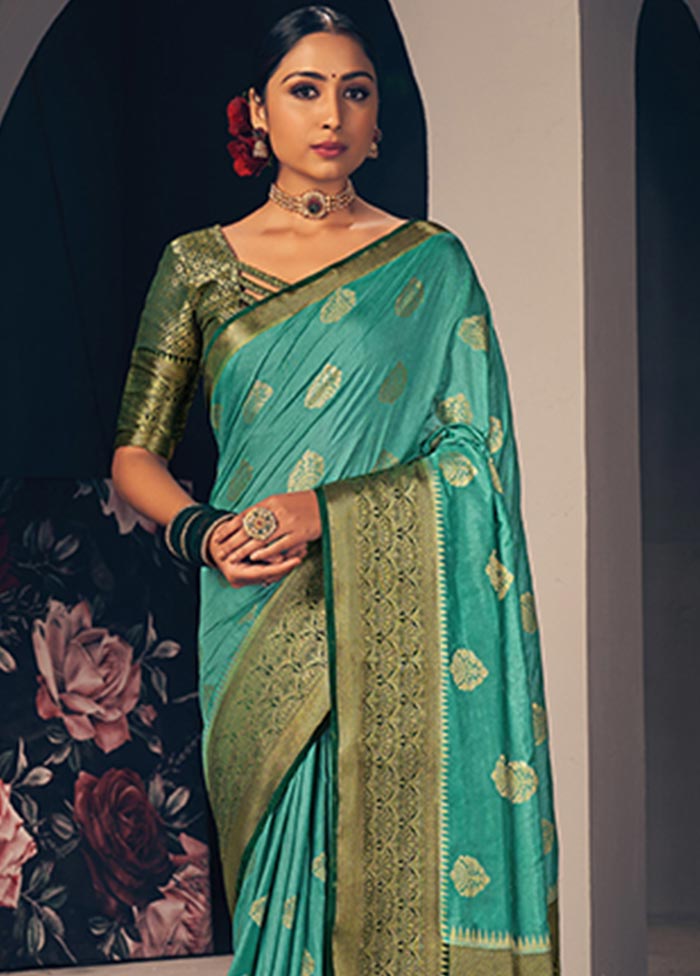 Rama Spun Silk Saree With Blouse Piece - Indian Silk House Agencies