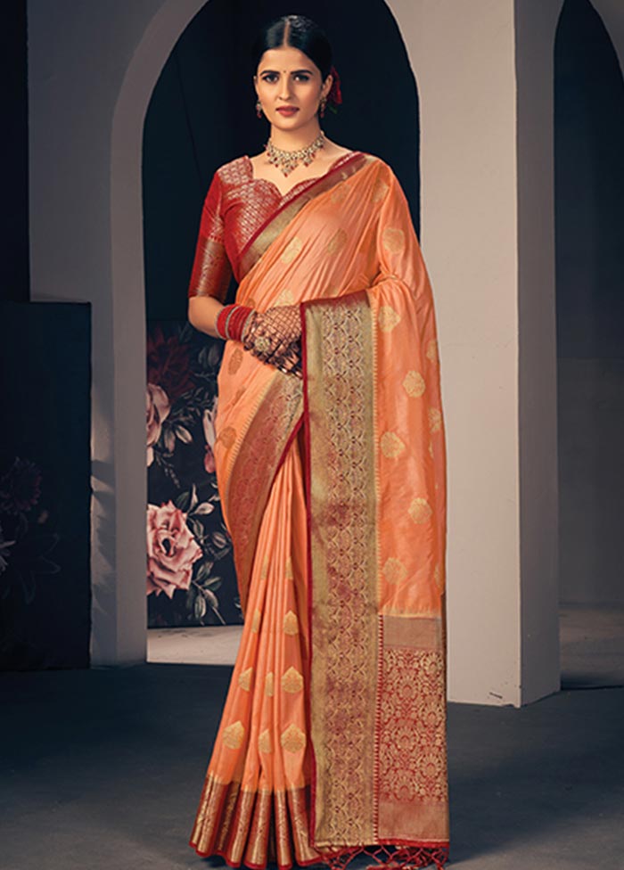 Orange Spun Silk Saree With Blouse Piece - Indian Silk House Agencies