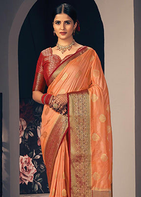 Orange Spun Silk Saree With Blouse Piece - Indian Silk House Agencies