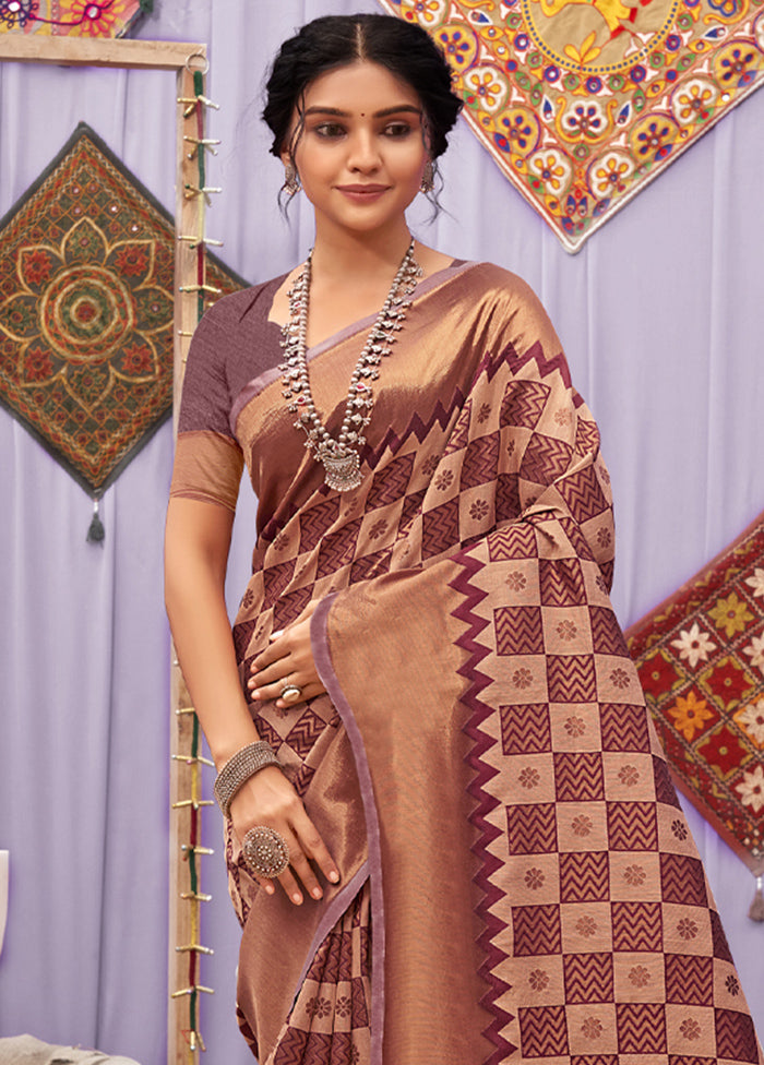 Purple Cotton Saree With Blouse Piece - Indian Silk House Agencies