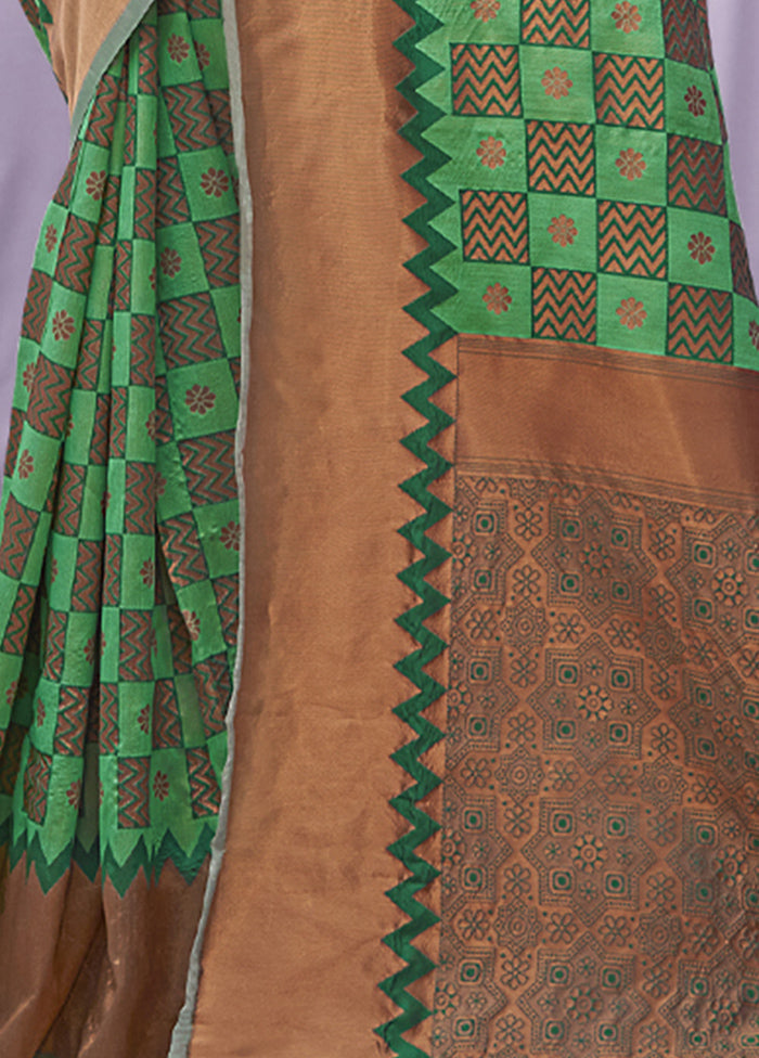 Green Cotton Saree With Blouse Piece - Indian Silk House Agencies