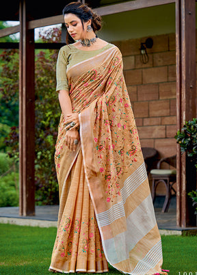 Peach Spun Silk Saree With Blouse Piece - Indian Silk House Agencies