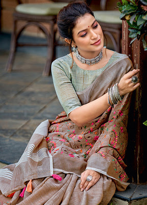 Brown Spun Silk Saree With Blouse Piece - Indian Silk House Agencies