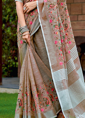 Brown Spun Silk Saree With Blouse Piece - Indian Silk House Agencies