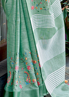 Sea Green Spun Silk Saree With Blouse Piece