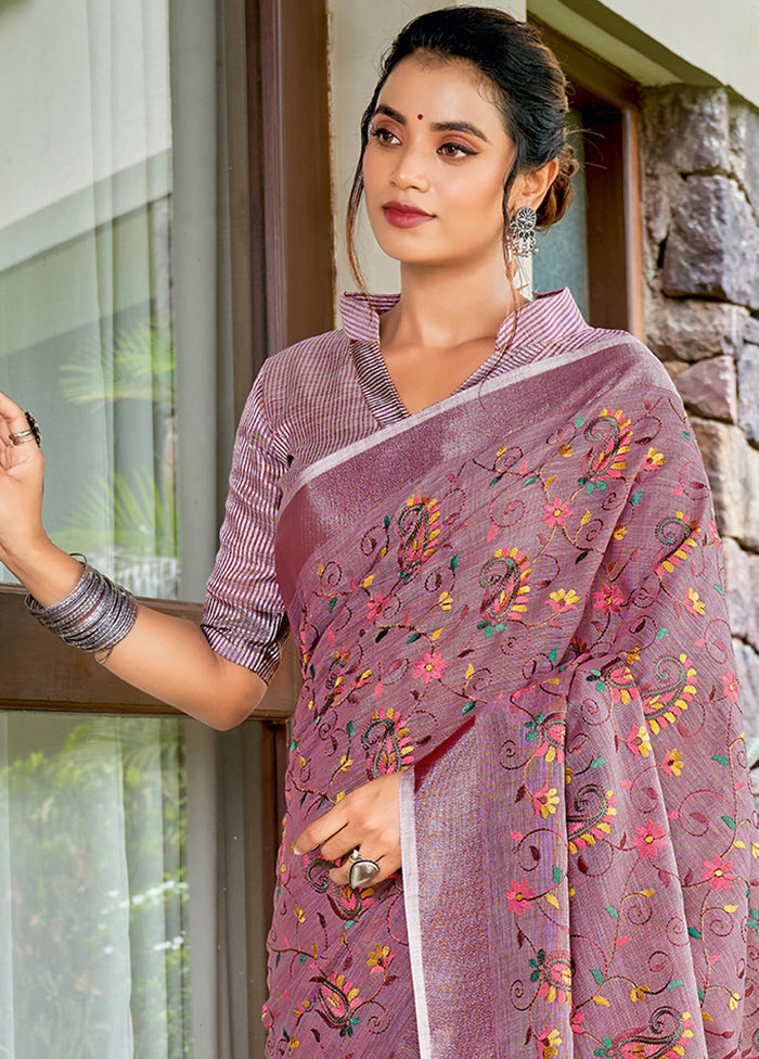 Purple Spun Silk Saree With Blouse Piece - Indian Silk House Agencies