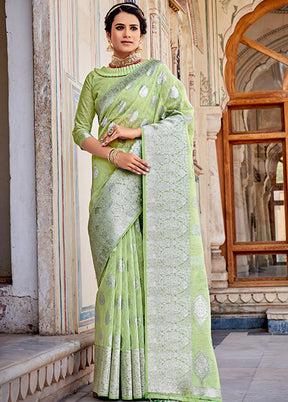 Light Green Spun Silk Saree With Blouse Piece - Indian Silk House Agencies