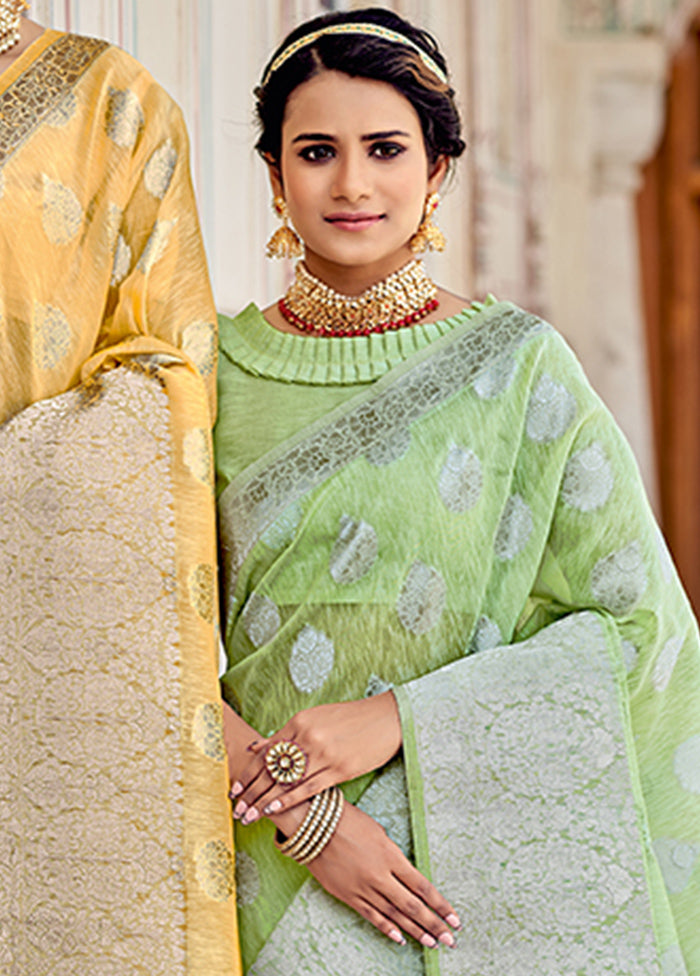 Light Green Spun Silk Saree With Blouse Piece - Indian Silk House Agencies