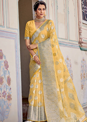 Yellow Spun Silk Saree With Blouse Piece - Indian Silk House Agencies