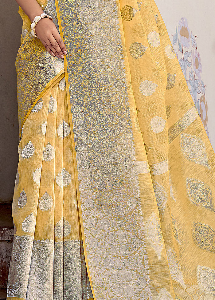 Yellow Spun Silk Saree With Blouse Piece - Indian Silk House Agencies