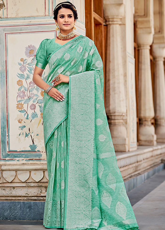 Sea Green Spun Silk Saree With Blouse Piece - Indian Silk House Agencies