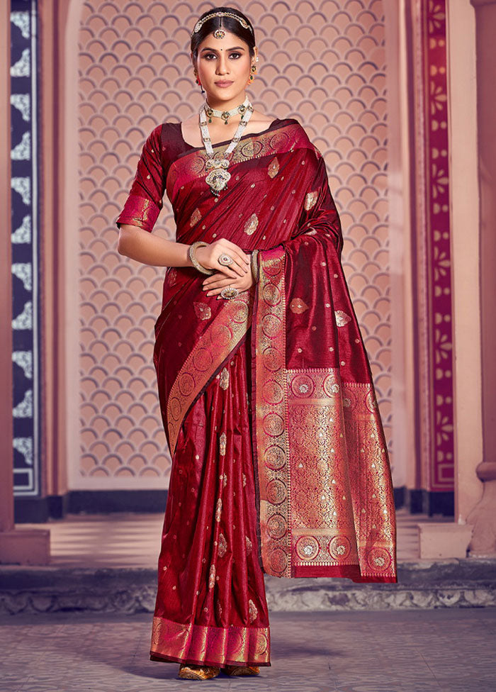 Red Spun Silk Saree With Blouse Piece - Indian Silk House Agencies