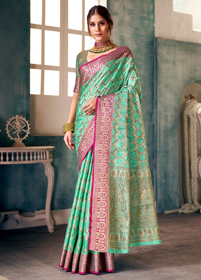 Sea Green Spun Silk Saree With Blouse Piece