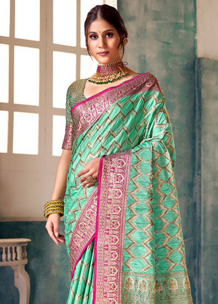 Sea Green Spun Silk Saree With Blouse Piece