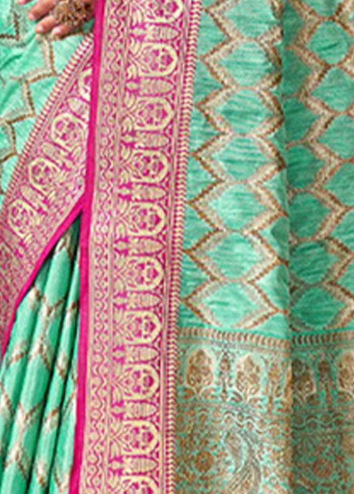 Sea Green Spun Silk Saree With Blouse Piece