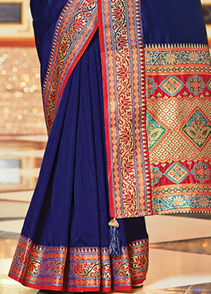 Navy Blue Spun Silk Saree With Blouse Piece - Indian Silk House Agencies