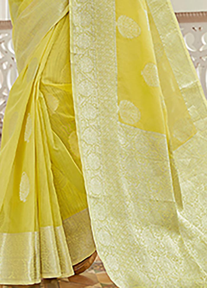 Yellow Spun Silk Saree With Blouse Piece - Indian Silk House Agencies