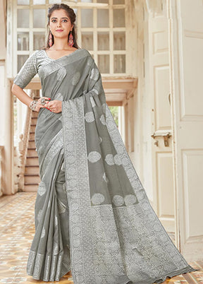 Grey Spun Silk Saree With Blouse Piece - Indian Silk House Agencies