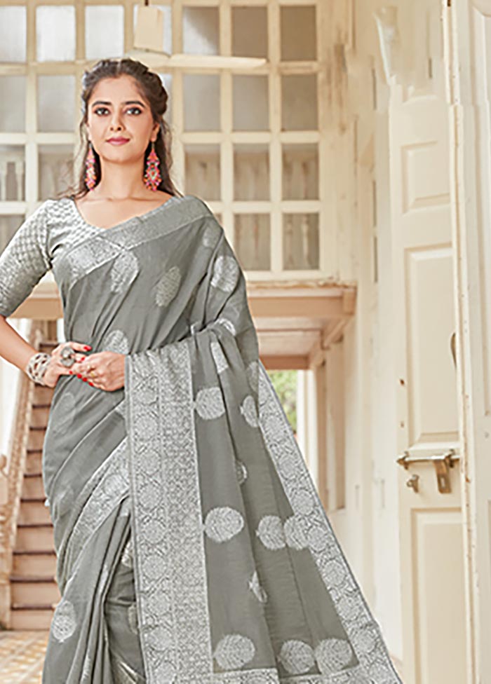 Grey Spun Silk Saree With Blouse Piece - Indian Silk House Agencies