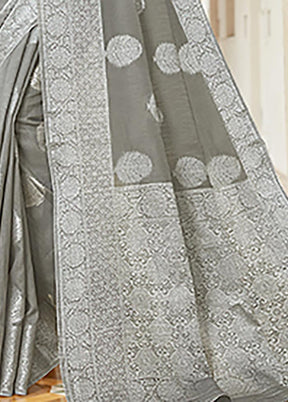 Grey Spun Silk Saree With Blouse Piece - Indian Silk House Agencies