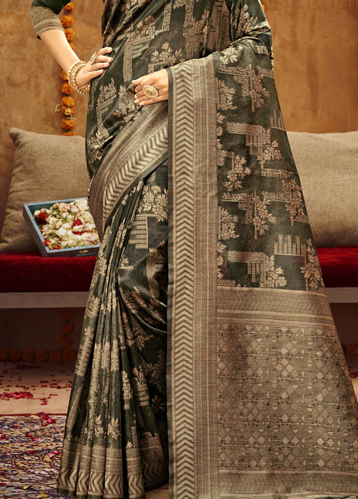 Green Spun Silk Saree With Blouse Piece - Indian Silk House Agencies