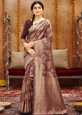 Brown Spun Silk Saree With Blouse Piece - Indian Silk House Agencies