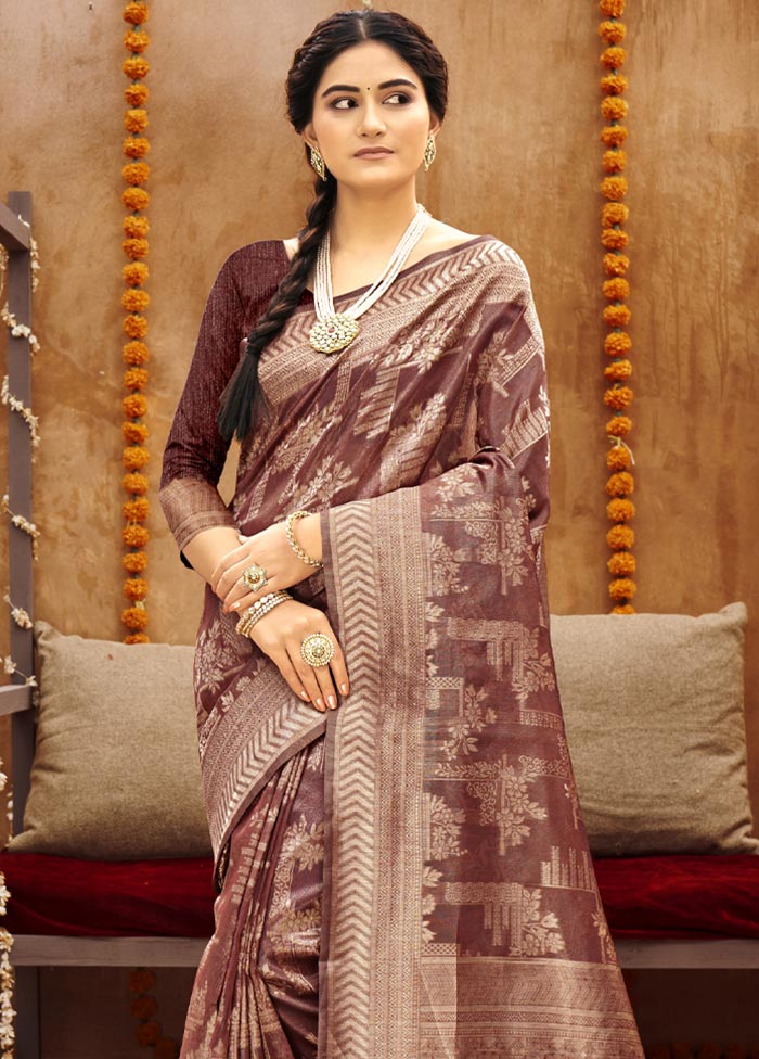 Brown Spun Silk Saree With Blouse Piece - Indian Silk House Agencies