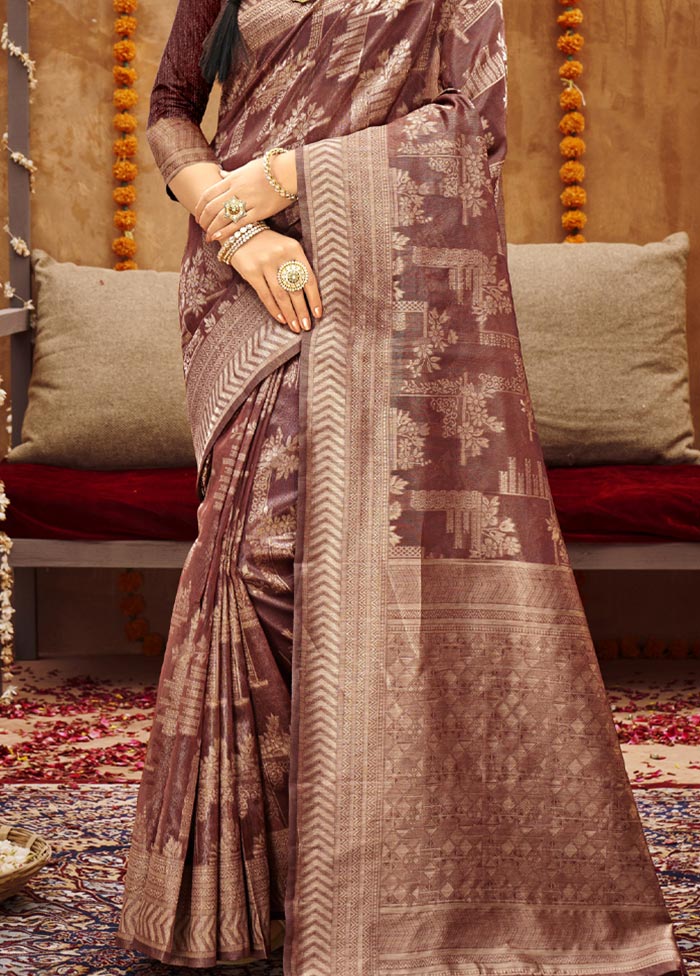 Brown Spun Silk Saree With Blouse Piece - Indian Silk House Agencies