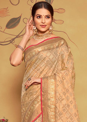 Cream Spun Silk Saree With Blouse Piece - Indian Silk House Agencies