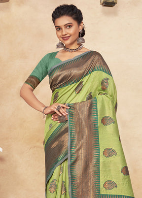 Light Green Cotton Saree With Blouse Piece - Indian Silk House Agencies