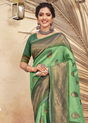 Light Green Cotton Saree With Blouse Piece - Indian Silk House Agencies