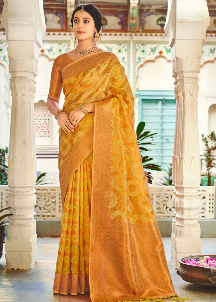 Yellow Organza Saree With Blouse Piece - Indian Silk House Agencies