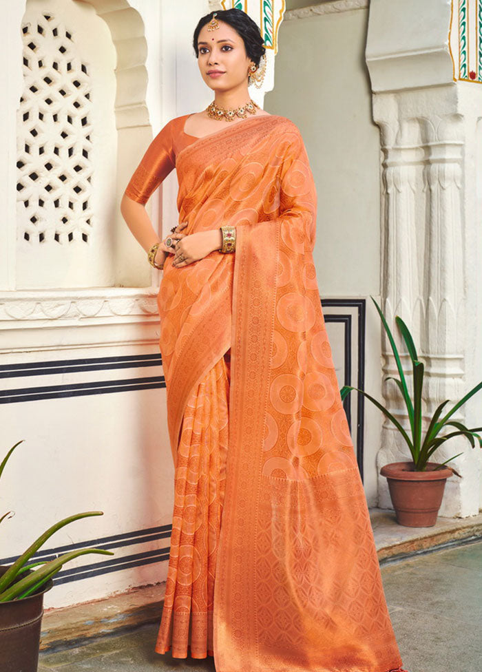 Peach Organza Saree With Blouse Piece - Indian Silk House Agencies