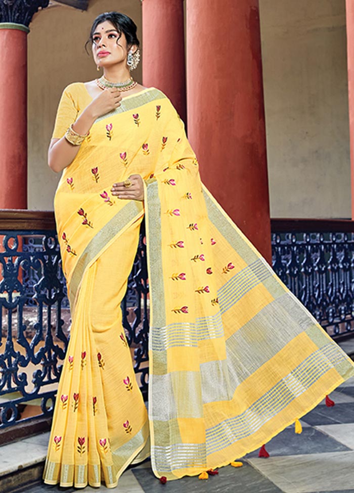 Yellow Spun Silk Saree With Blouse Piece - Indian Silk House Agencies