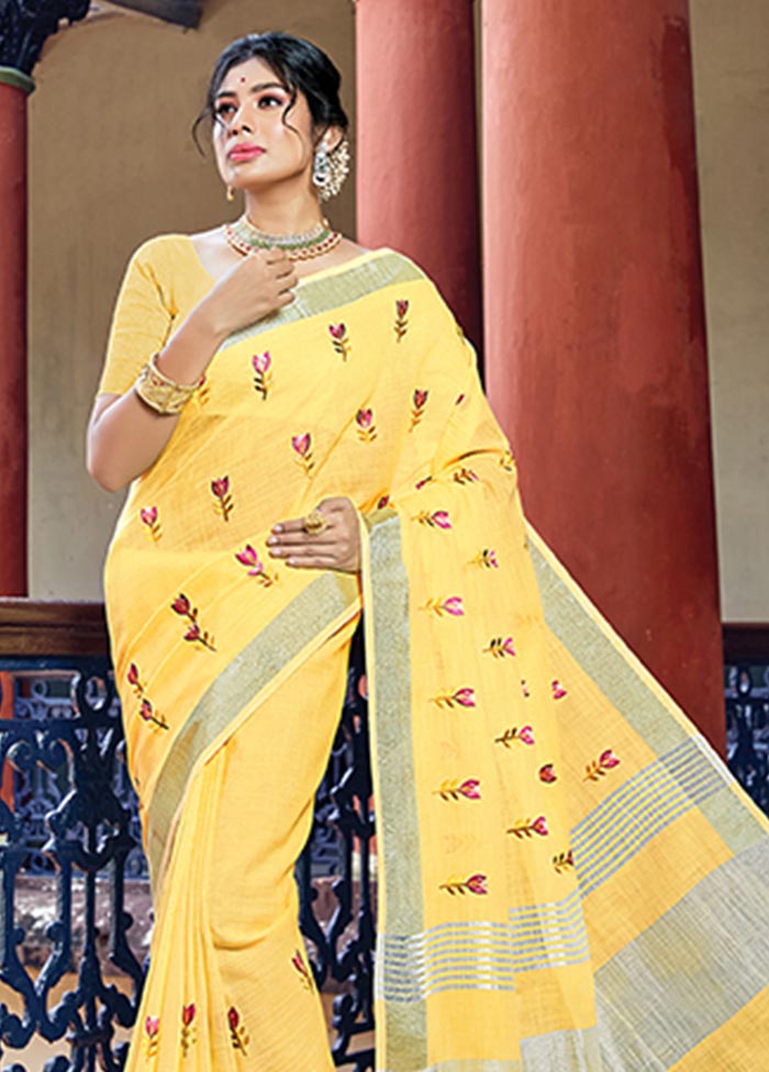 Yellow Spun Silk Saree With Blouse Piece - Indian Silk House Agencies