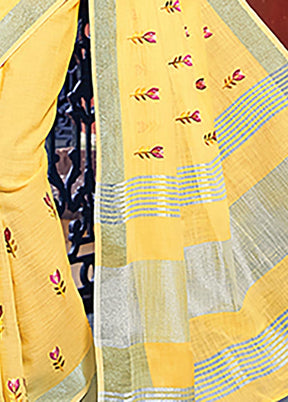 Yellow Spun Silk Saree With Blouse Piece - Indian Silk House Agencies