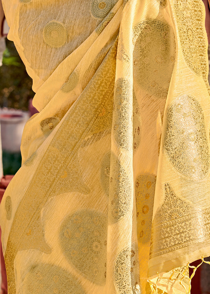 Yellow Spun Silk Saree With Blouse Piece - Indian Silk House Agencies