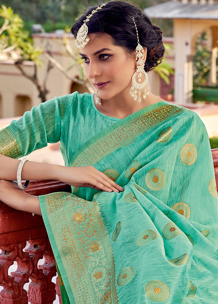 Sea Green Spun Silk Saree With Blouse Piece