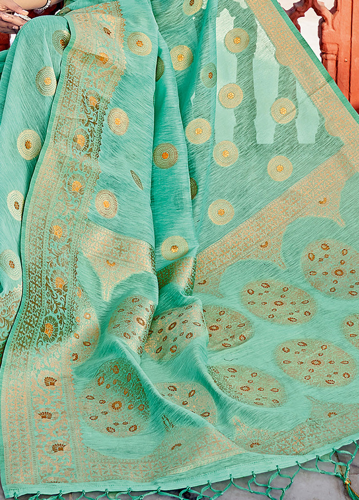 Sea Green Spun Silk Saree With Blouse Piece