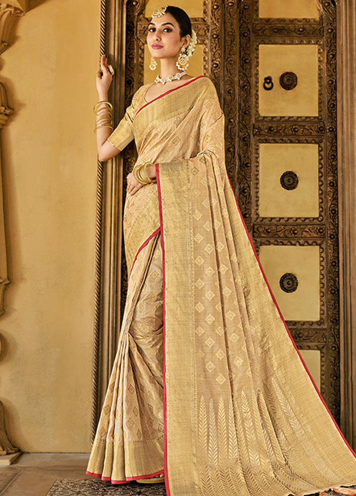 Cream Spun Silk Saree With Blouse Piece - Indian Silk House Agencies