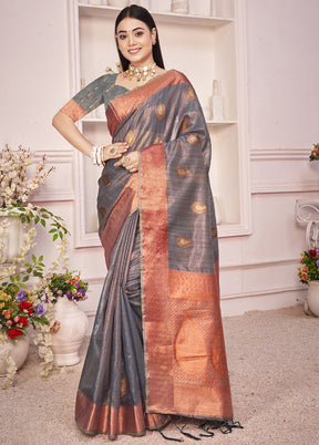 Grey Organza Saree With Blouse Piece - Indian Silk House Agencies